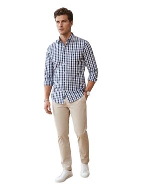 Nautica Navy and White Gingham Button-Down Shirt